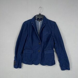 Talbots Jacket Womens Medium Blue Denim Blazer Preppy Cotton Stretch Casual